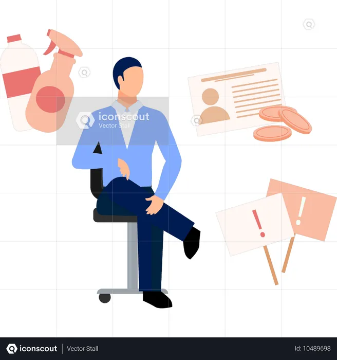 Businessman setting on chair and looking info board  Illustration