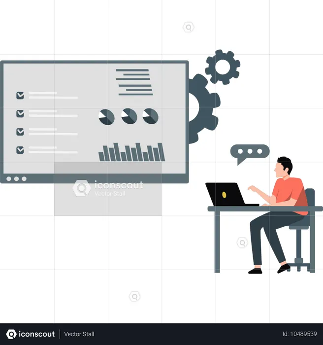 Businessman setting up business report presentation  Illustration