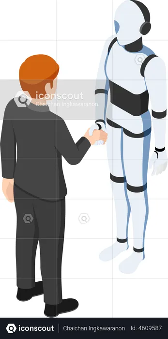 Businessman shake hands with ai robot  Illustration