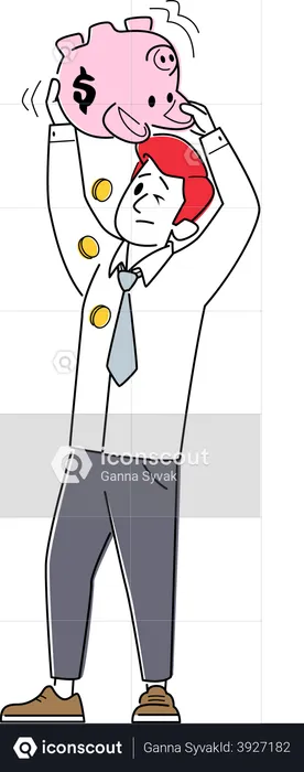 Businessman Shake Out Money from Piggy Bank  Illustration