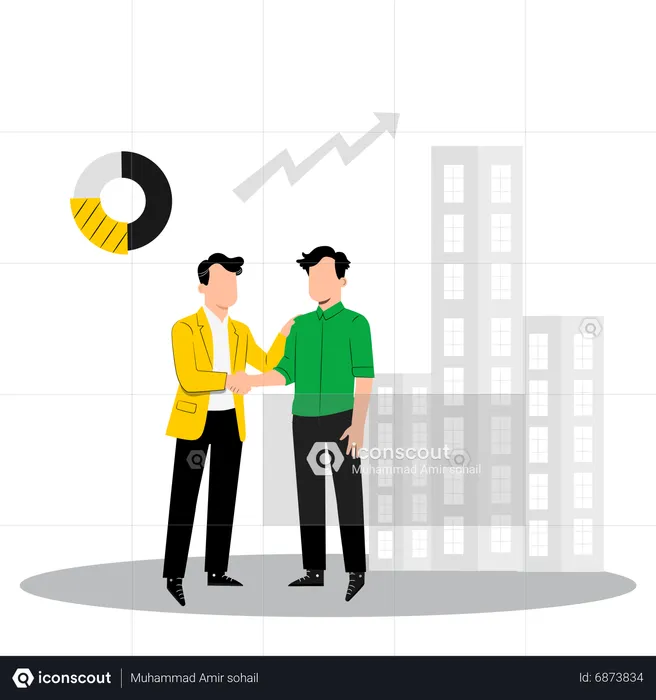 Businessman shaking hand with male employee and discuss about company growth  Illustration