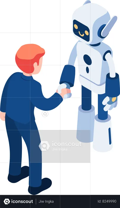 Businessman Shaking Hands with Ai Robot  Illustration