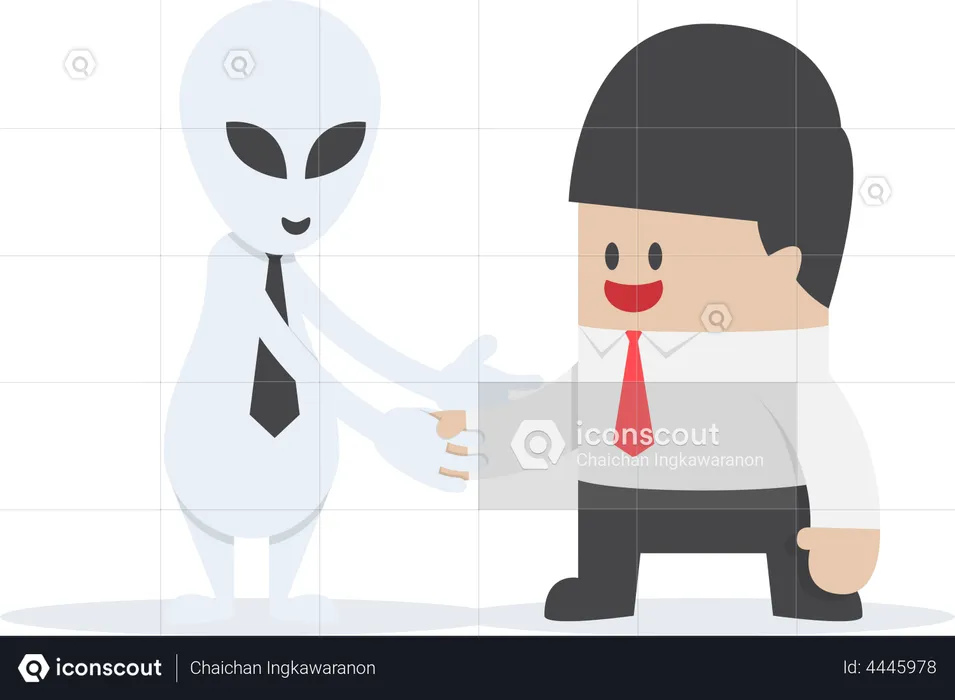 Businessman shaking hands with Alien  Illustration
