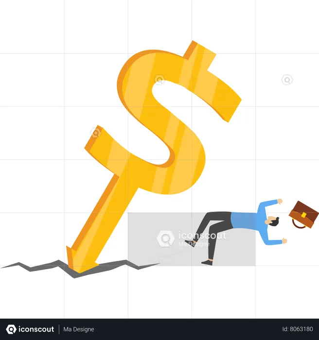 Businessman shocked by falling dollar  Illustration