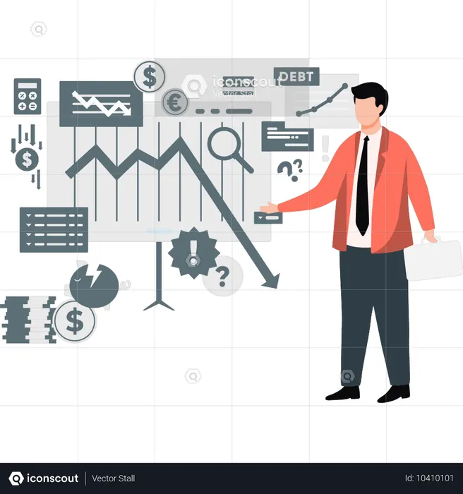 Businessman shocked to see stock market loss  Illustration