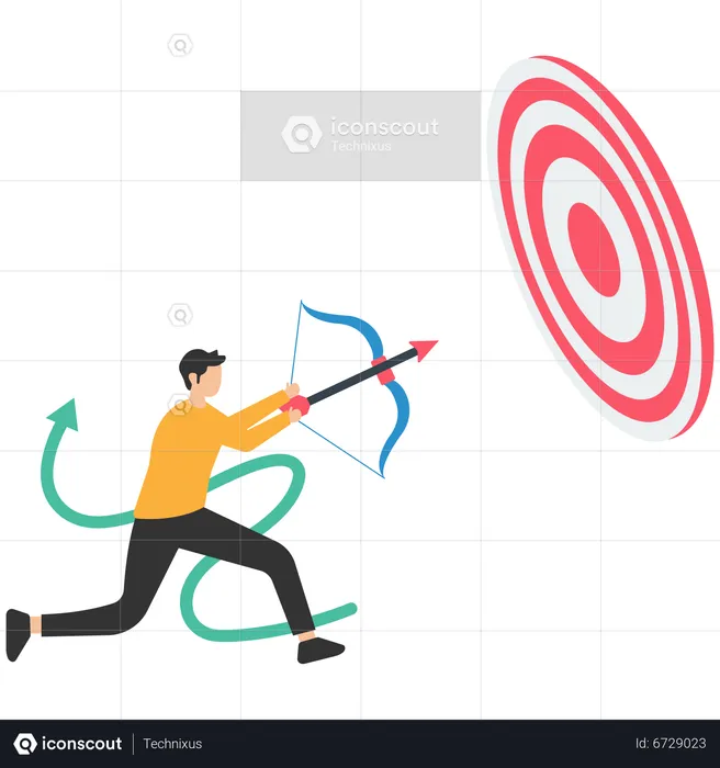 Businessman shoot with bow aiming arrow to target  Illustration