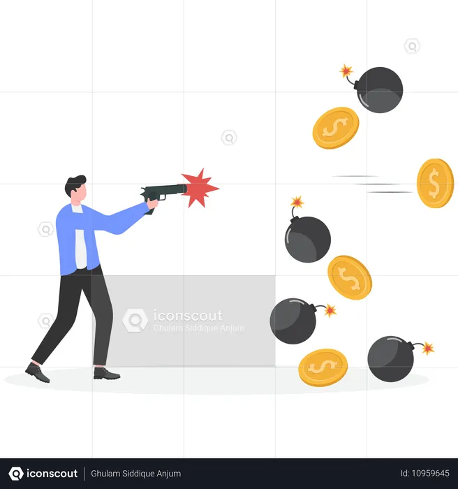 Businessman shooting gold coins  Illustration