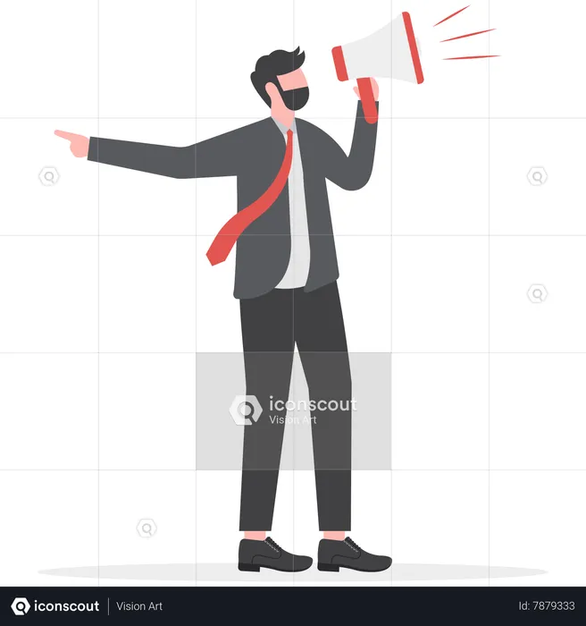 Businessman shouting through a megaphone  Illustration