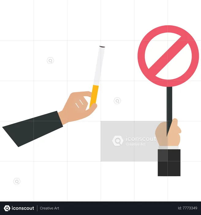 Businessman show prohibition sign to a cigarette  Illustration