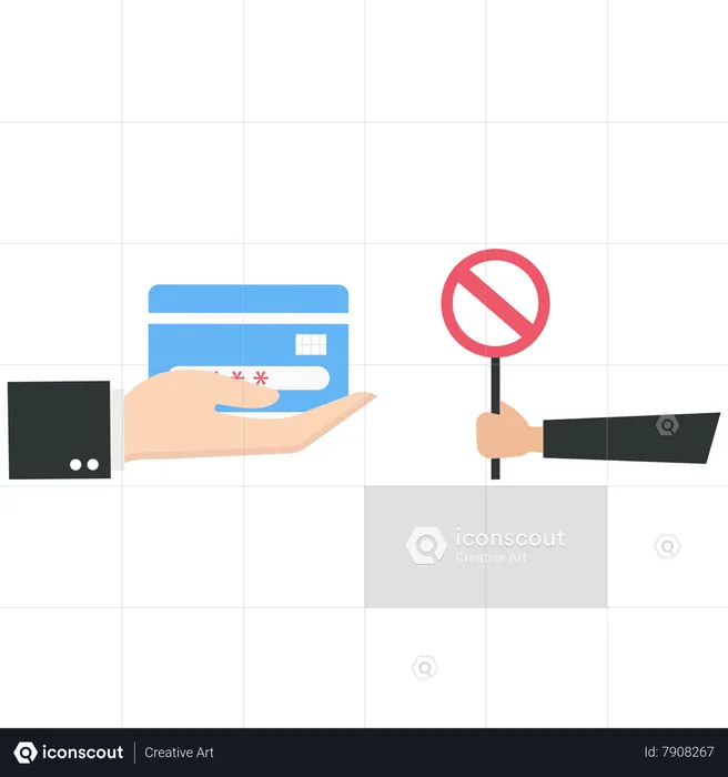 Businessman show prohibition sign to credit card  Illustration