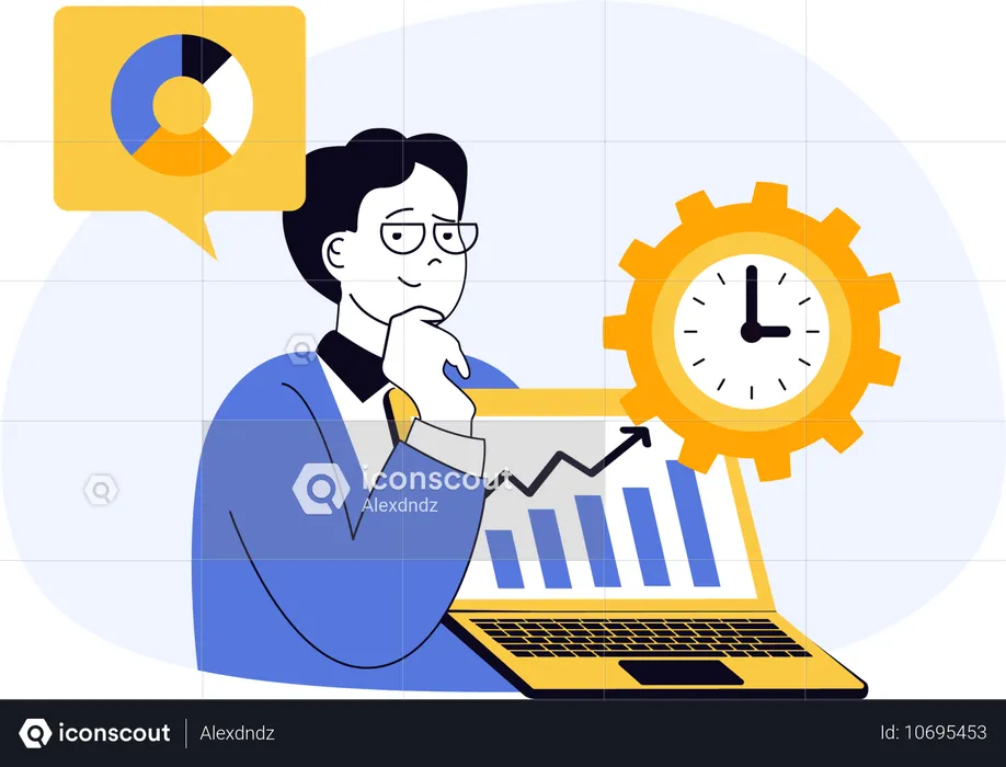 Businessman showing analysis graph of pending project  Illustration