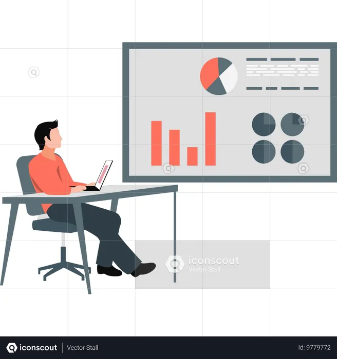 Businessman showing analytical graph on screen  Illustration