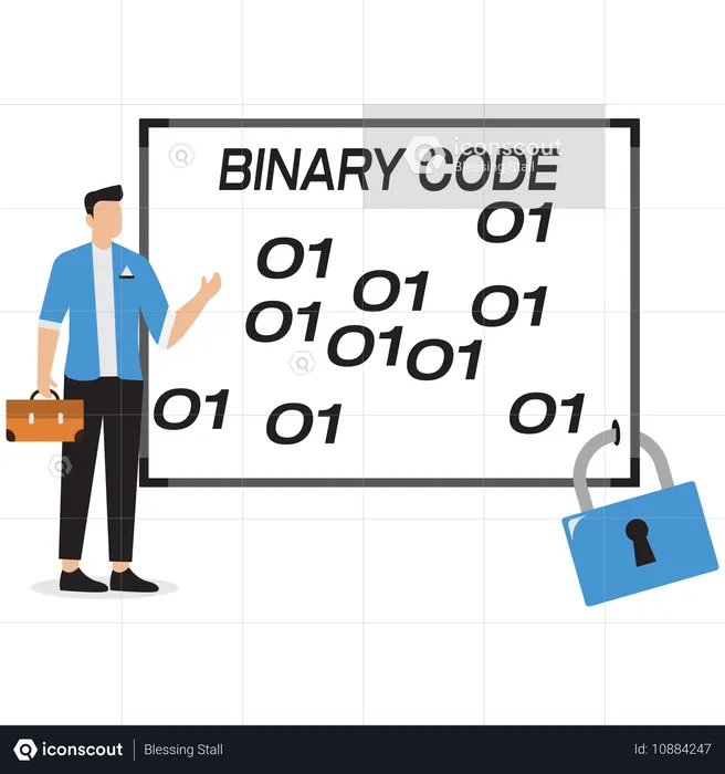 Businessman showing binary code lock on mobile  Illustration