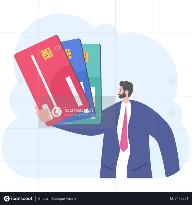 Businessman showing credit cards  Illustration