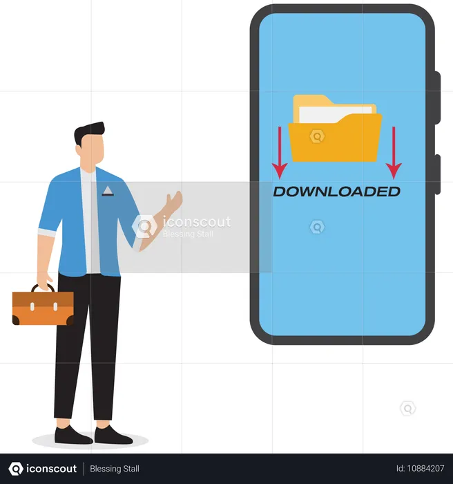 Businessman showing downloaded folder  Illustration