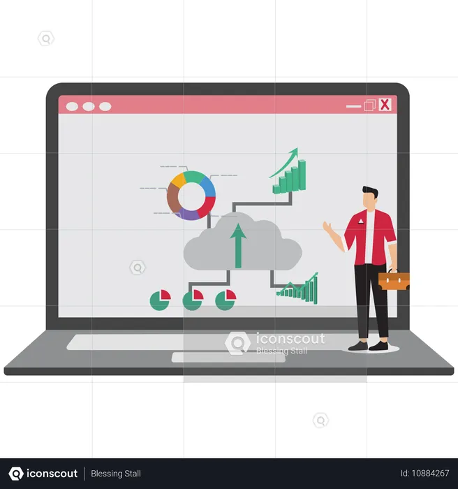 Businessman showing graph on screen  Illustration