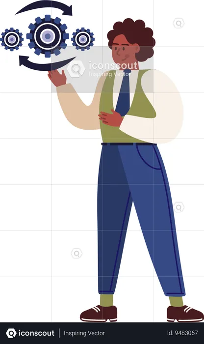 Businessman showing mechanic process of manufacturing company  Illustration