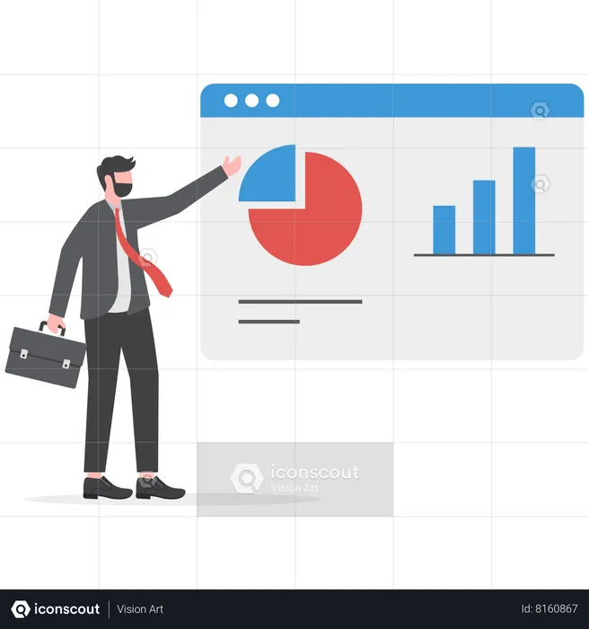 Businessman showing online business analysis  Illustration