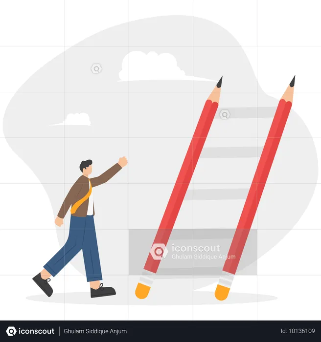 Businessman showing Pencils as ladders  Illustration