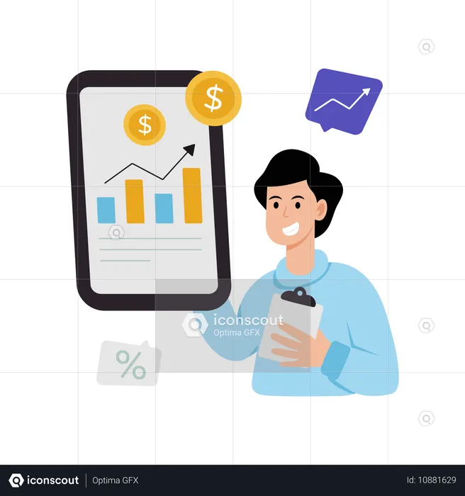 Businessman showing profit growth data  Illustration