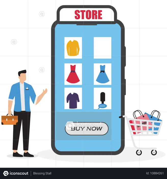 Businessman showing purchase on mobile  Illustration