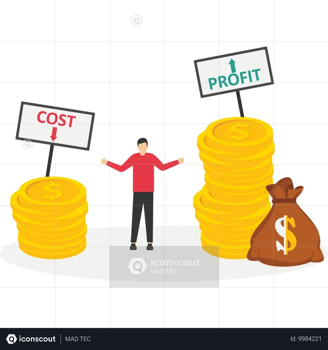 Businessman showing reduce costs and increase profitability  Illustration