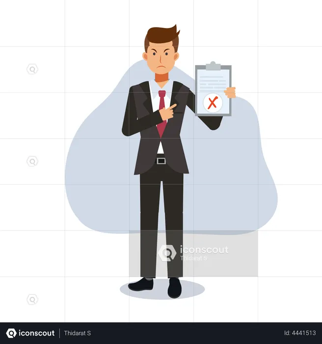 Businessman showing rejected document  Illustration