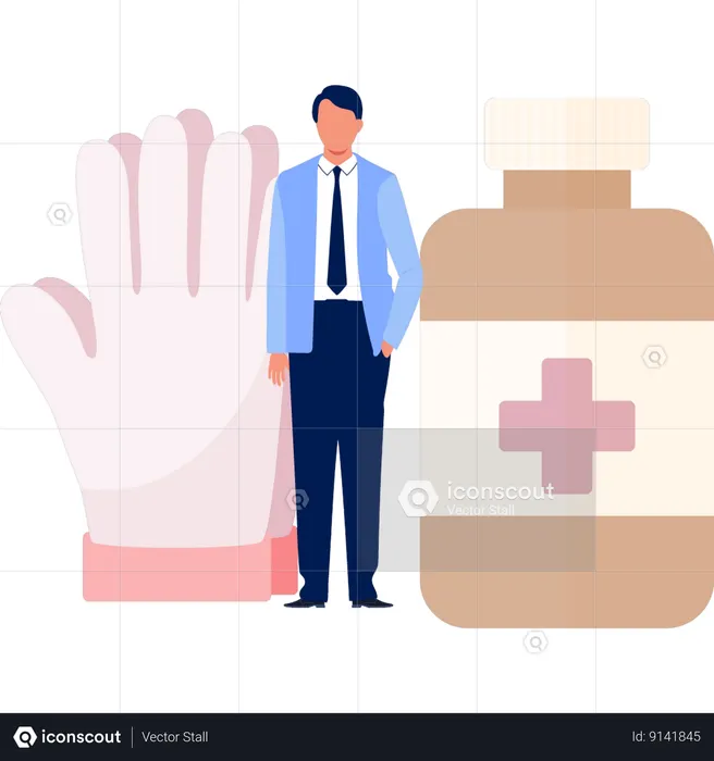 Businessman Showing Vinyl Gloves  Illustration
