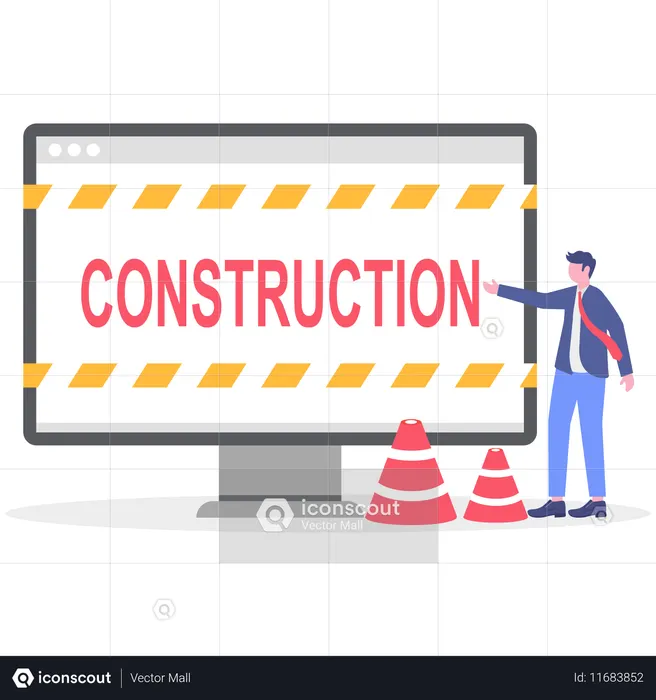 Businessman showing website under construction on computer  Illustration