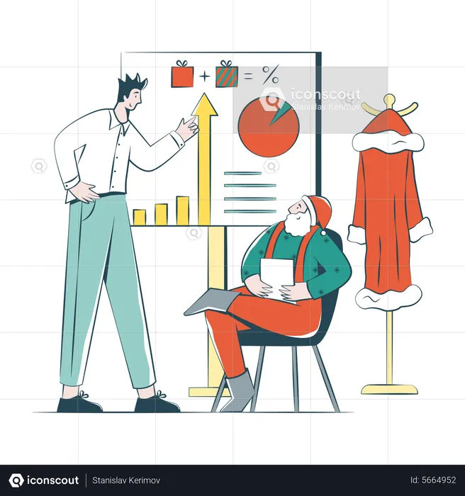 Businessman Shows Statistics To Santa Claus  Illustration