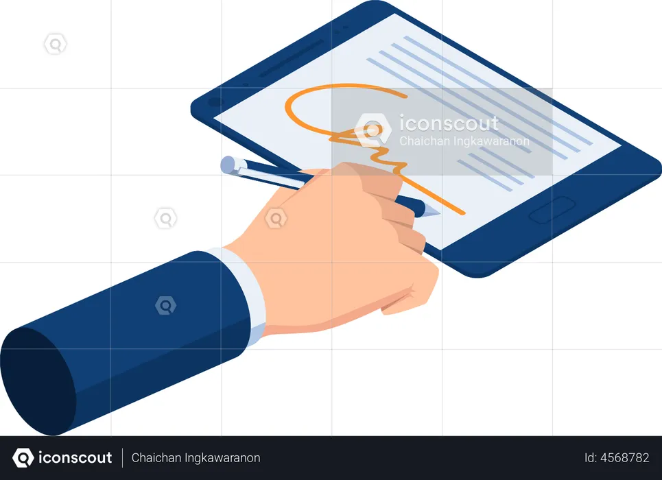 Businessman signing using digital signature  Illustration
