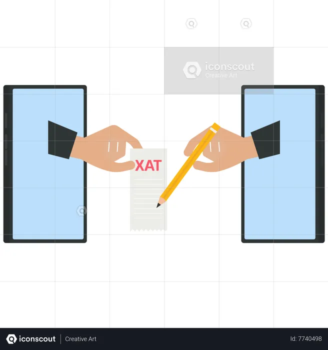 Businessman signs a contract document by wireless technology  Illustration