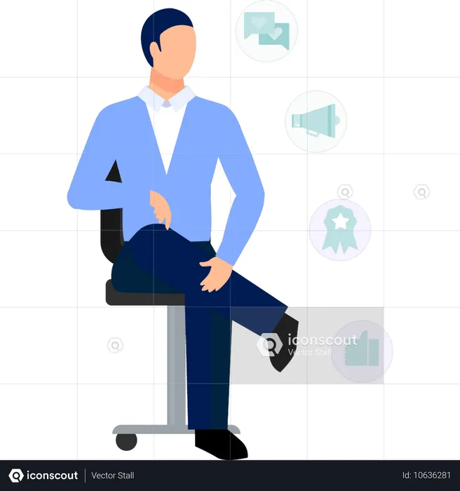 Businessman siting on chair looking company feedback  Illustration