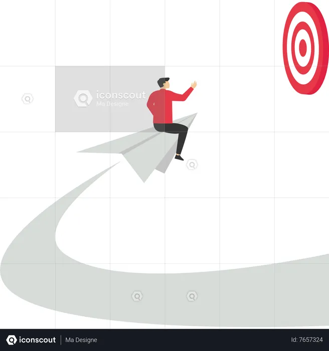 Businessman sitting and flying on paper airplane towards business target  Illustration
