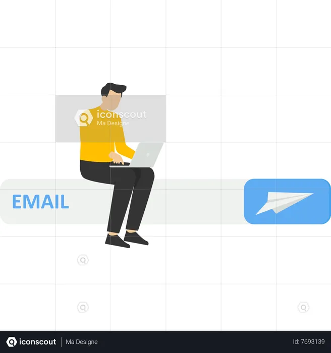Businessman sitting and using laptop for email  Illustration