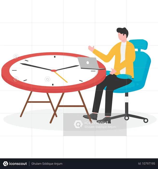 Businessman sitting and working on clock  Illustration