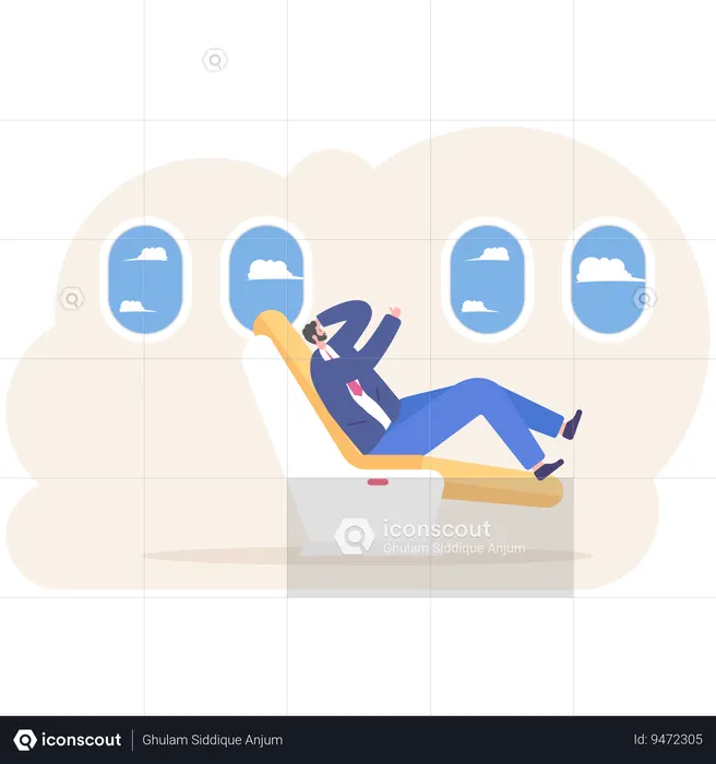 Businessman sitting in airplanes in business class  Illustration