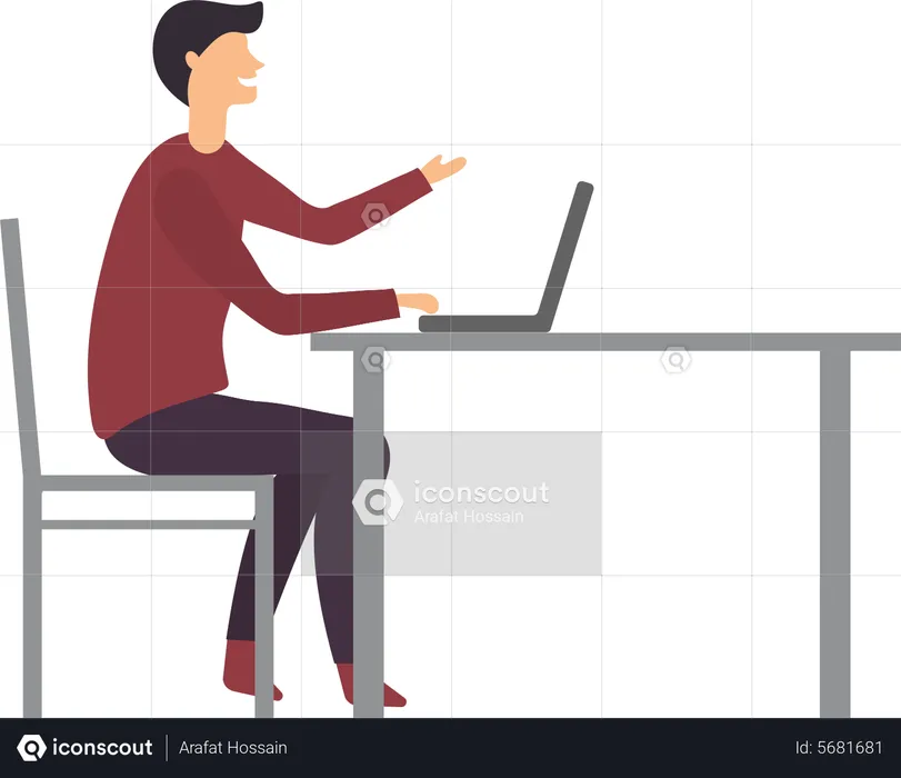 Businessman sitting on table with laptop  Illustration
