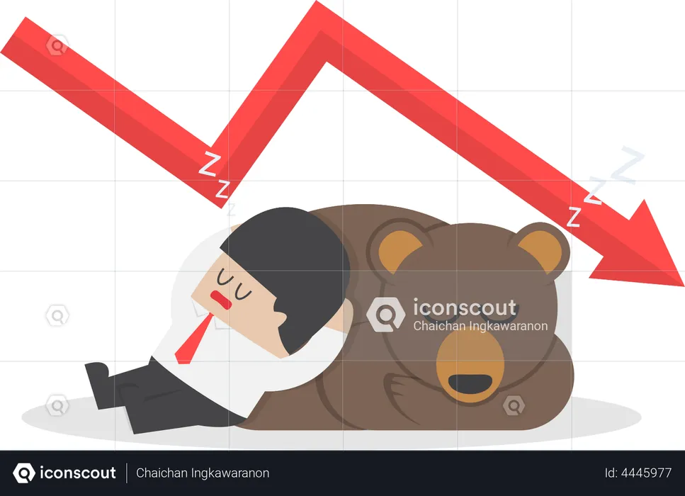 Businessman sleeping with bear with down trend graph  Illustration