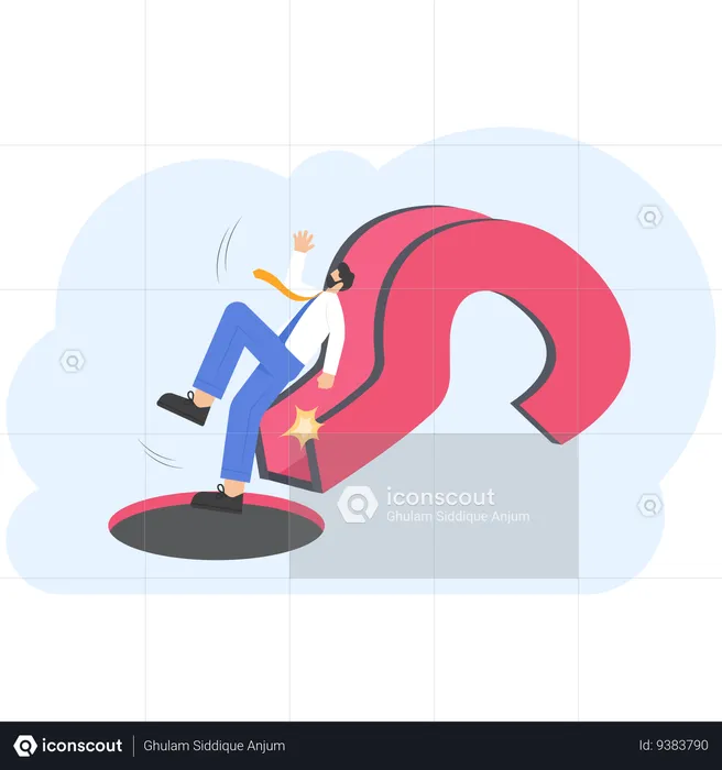 Businessman sliding from question mark to black hole  Illustration