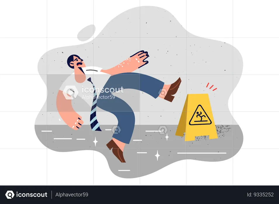 Businessman slipped and fell on wet office floor  Illustration