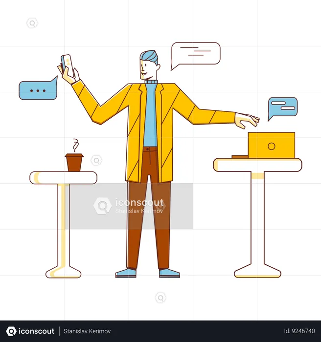 Businessman socializing with coworkers at work  Illustration