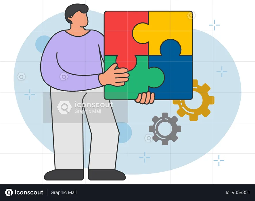 Businessman solving business puzzle  Illustration