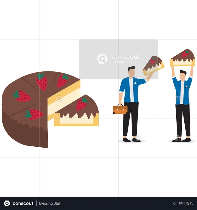 Businessman splitting profit cake  Illustration