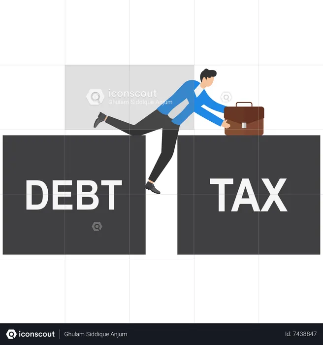 Businessman squeezed by debt and taxes  Illustration