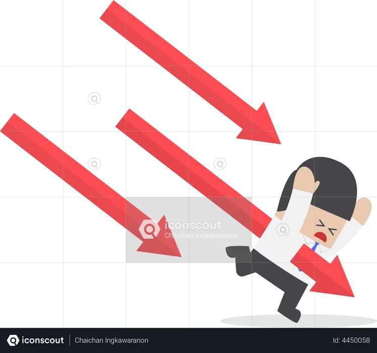 Businessman stabbed by downtrend arrow stock market  Illustration