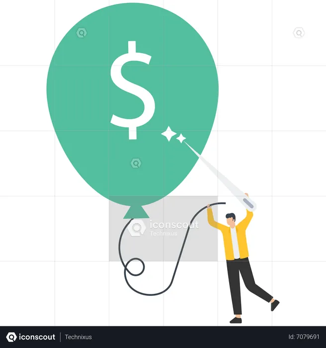 Businessman stabbing financial bubble with needle  Illustration