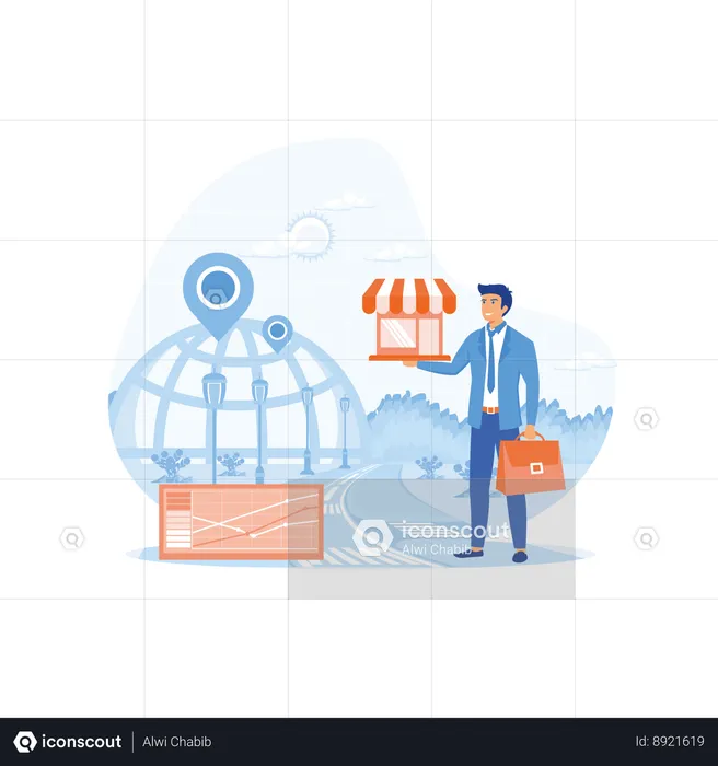 Businessman standing and buying  franchise  Illustration