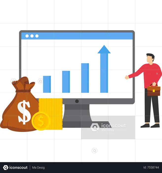 Businessman standing and showing growth chart  Illustration