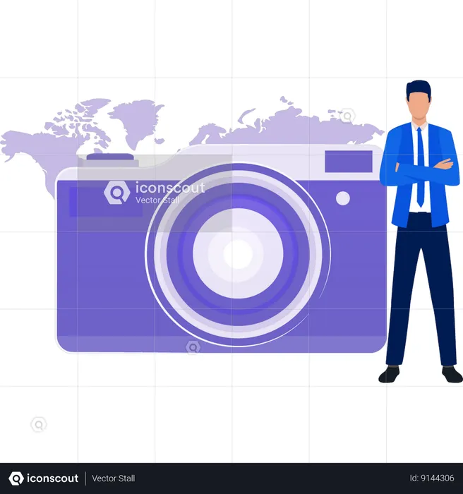 Businessman standing by  camera  Illustration